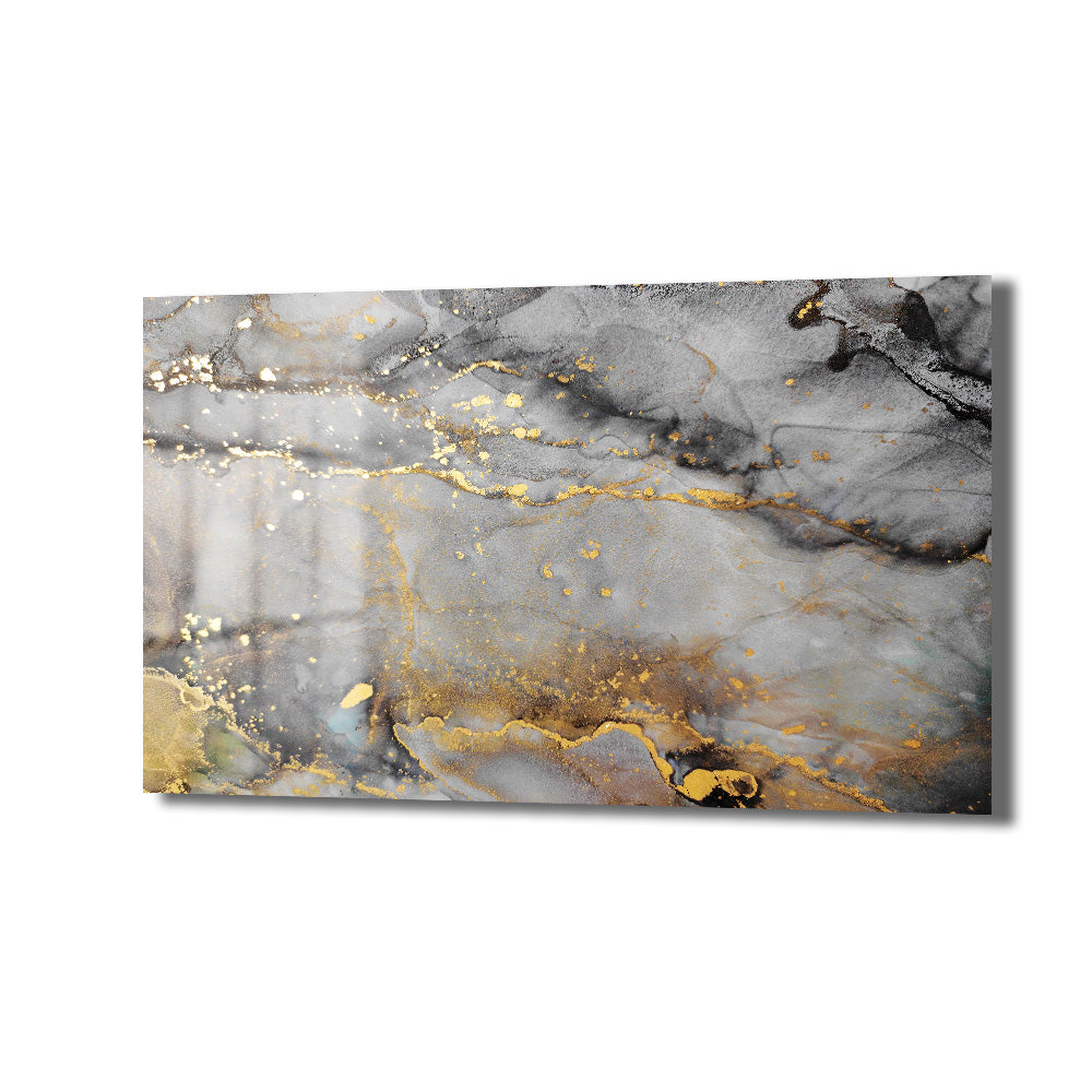 Altın Dokunuşlu Gri Soyut Cam Tablo: Modern Sanatın Zarafeti