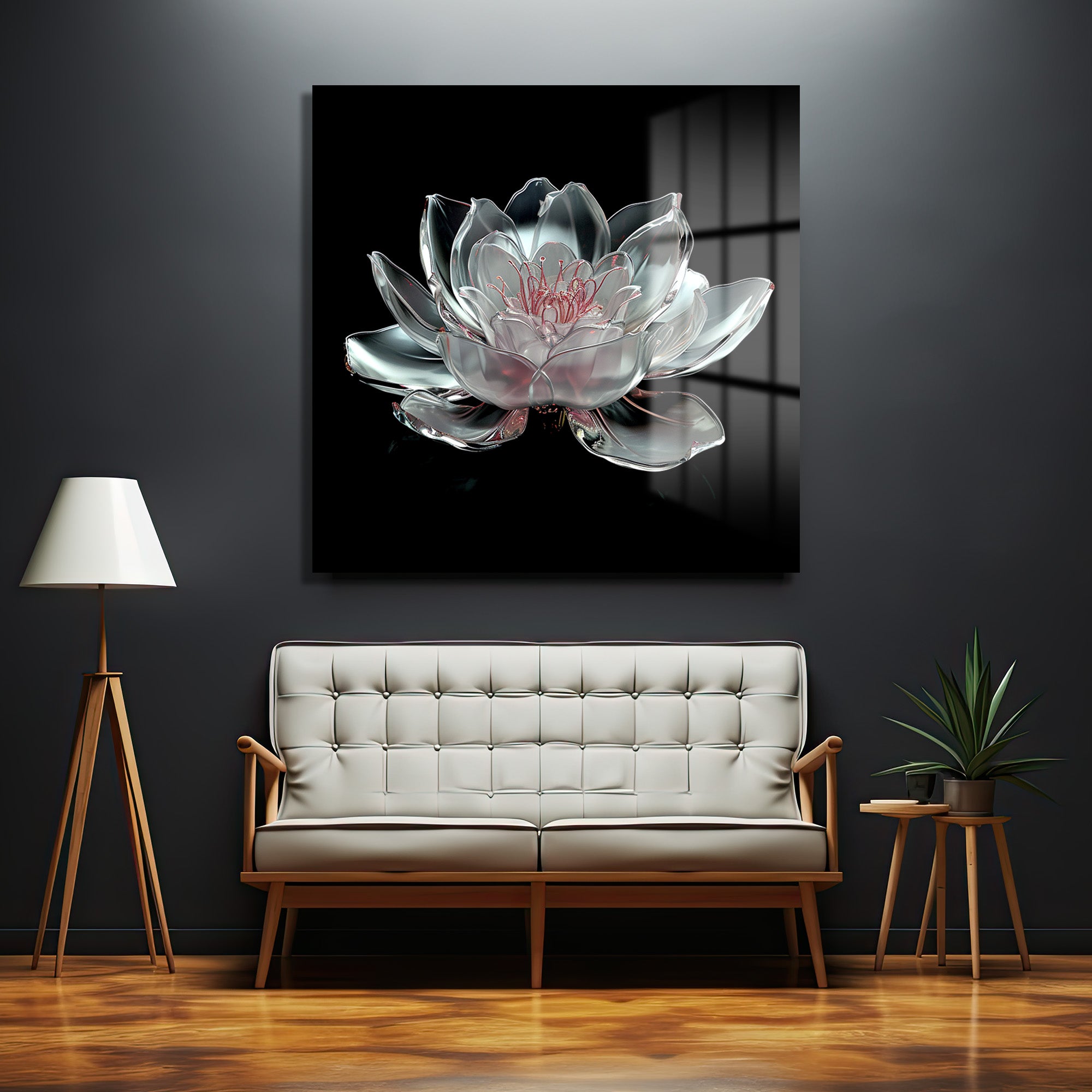 Ethereal Cam Lotus Çiçeği Cam Tablo: Zarafetin Yansıması