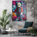 Urban Rüyalar Kaws Stili: Canlı Renkler Modern Cam Tablo