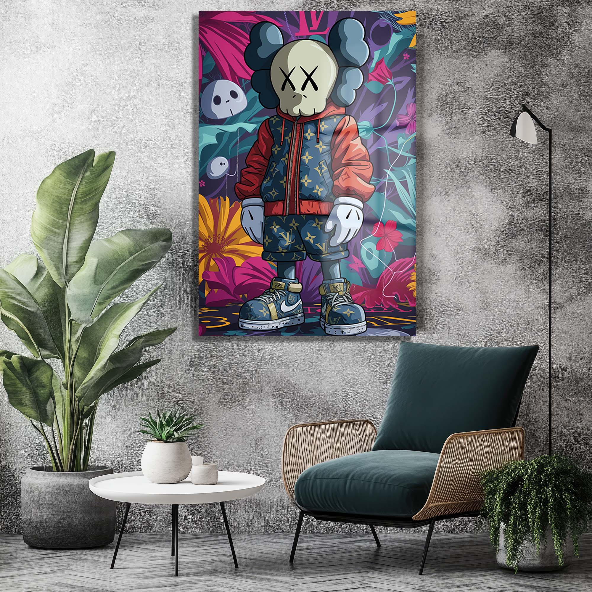 Urban Rüyalar Kaws Stili: Canlı Renkler Modern Cam Tablo