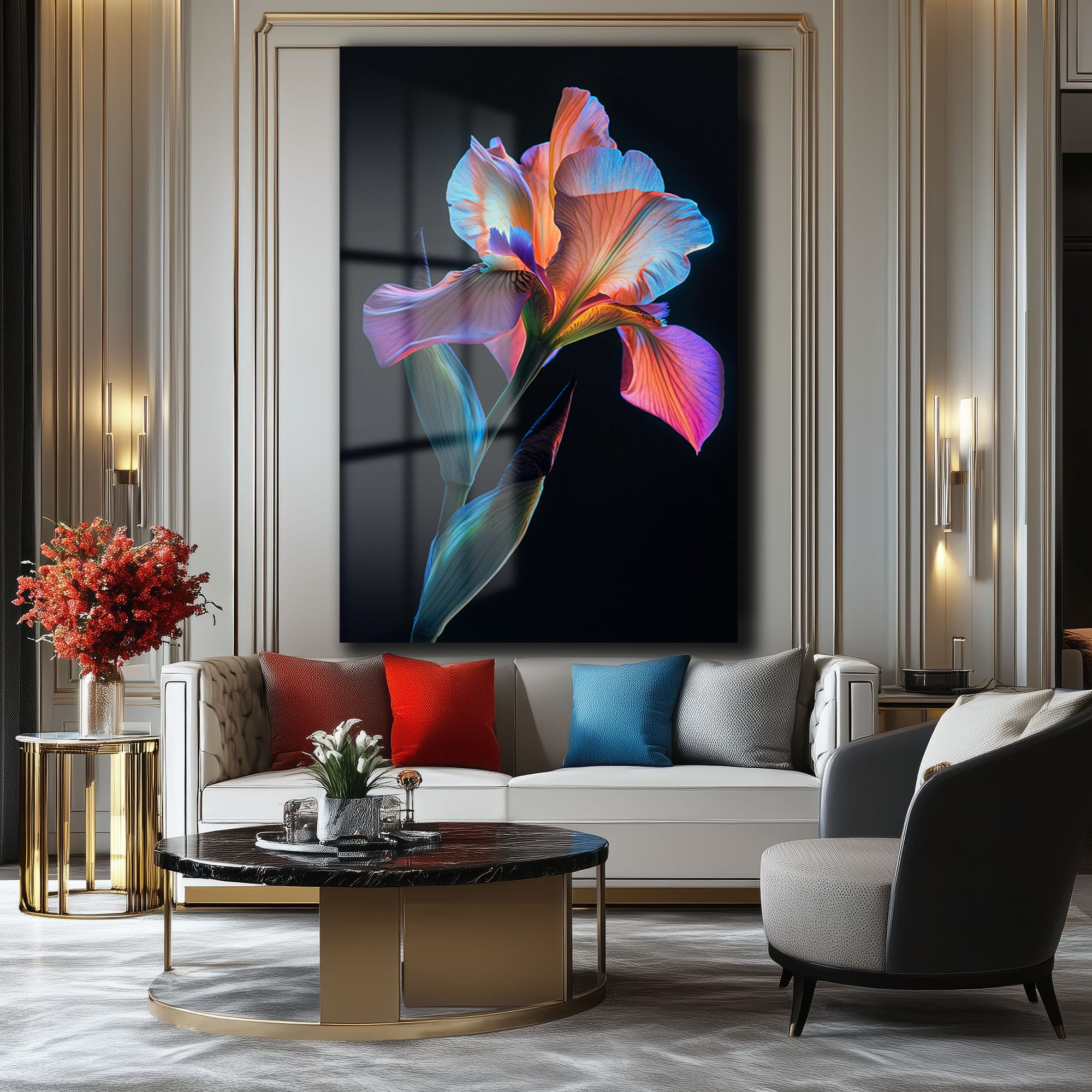 Parıldayan İris: Modern Sanat Temperli Cam Tablo