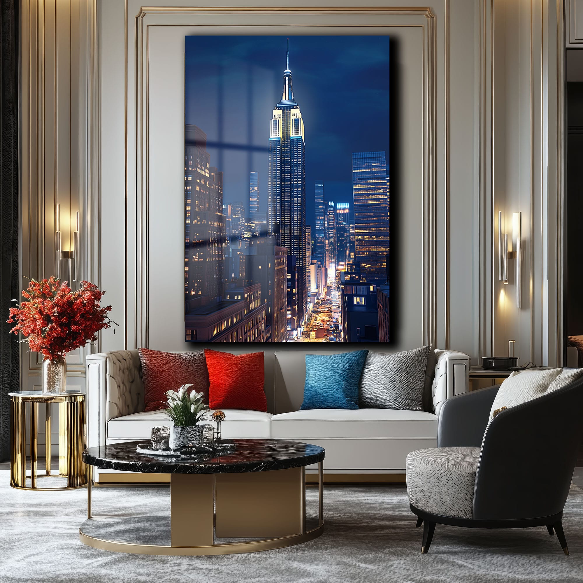 Empire State Gecesi: New York Şehir Manzaralı Cam Tablo