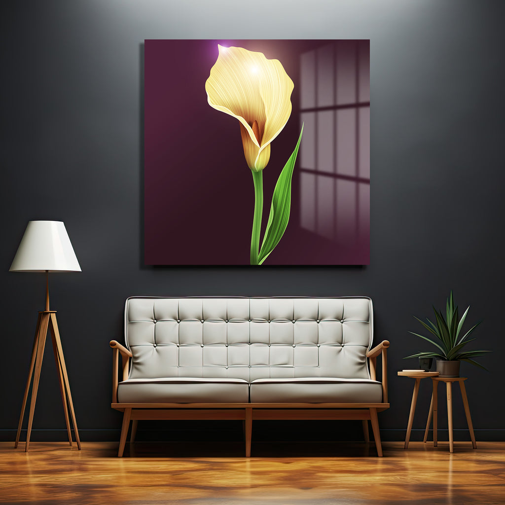 Işıltılı Sarı Calla Zambak Modern Cam Tablo