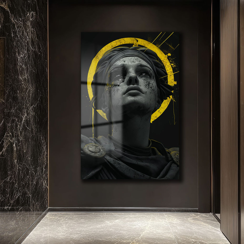 Altın Haleli Yükseliş: Modern Sanat Temperli Cam Tablo