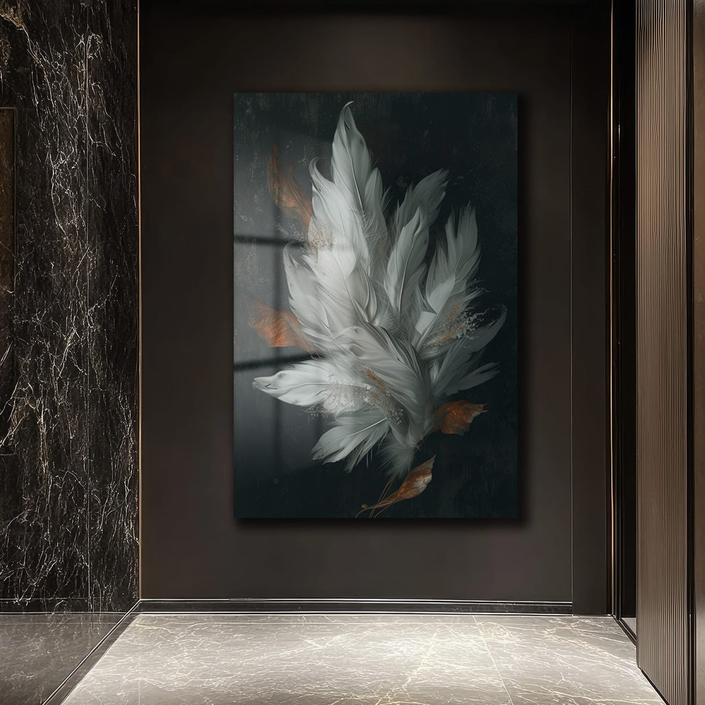 Ethereal Tüylerin Dansı: Modern Soyut Cam Tablo