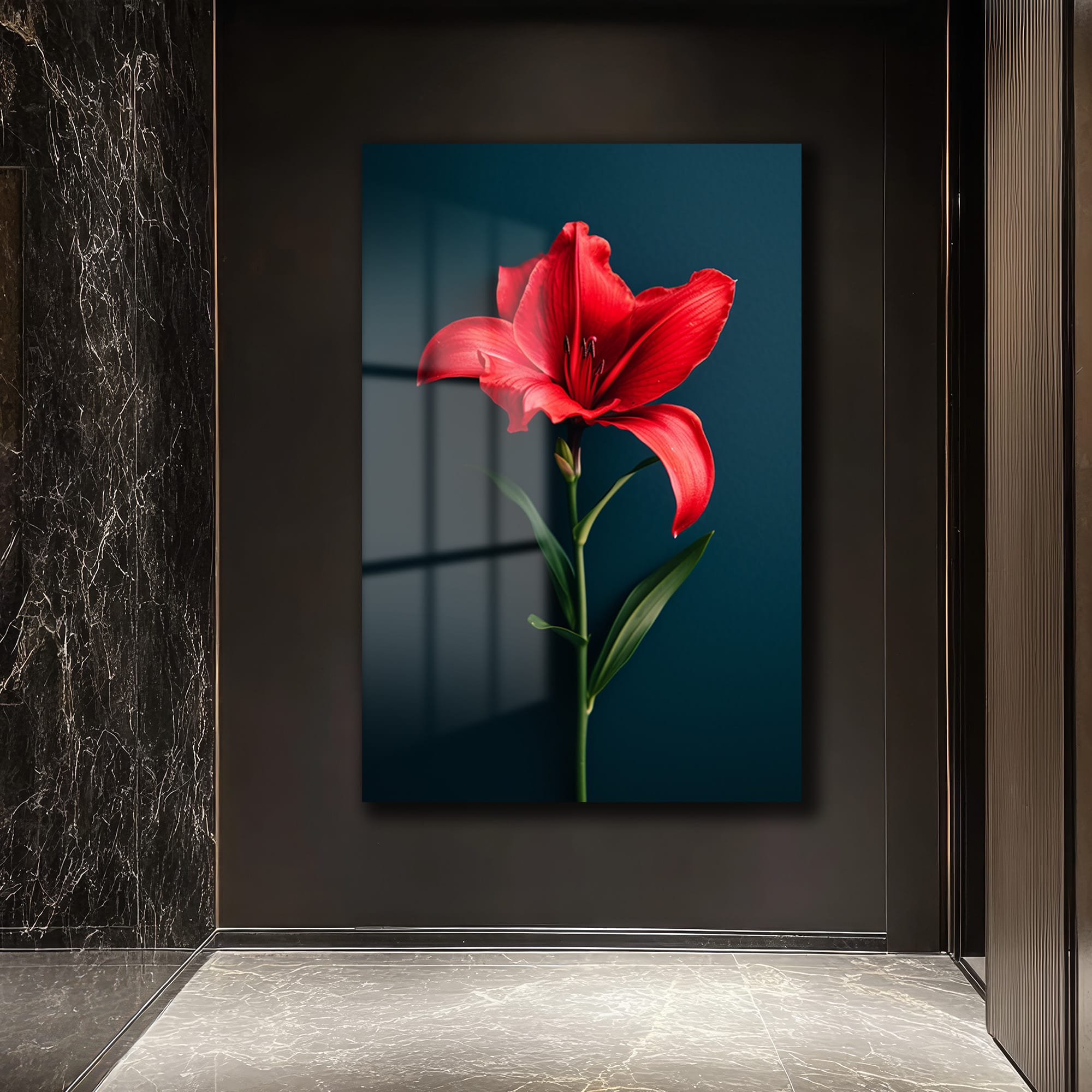 Ateş Kırmızısı Zambak: Modern Elegans Cam Tablo