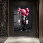 Pink Skull KAWS Stili Cam Tablo: Modern Sanatın Cesur Dokunuşu