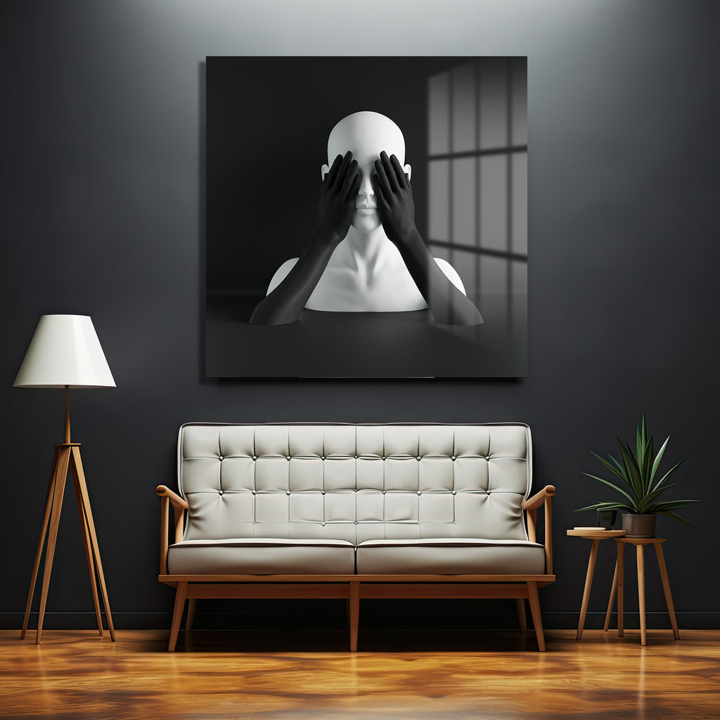 Siyah Beyaz Minimalist Duygusallık Cam Tablo