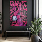 Neon Eşek: Pop Art Tarzı Canlı Pembe Cam Tablo