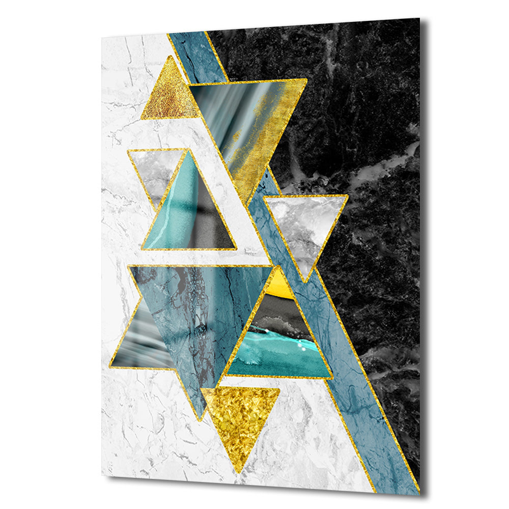 Altın Vurgulu Geometrik Soyut Modern Cam Tablo