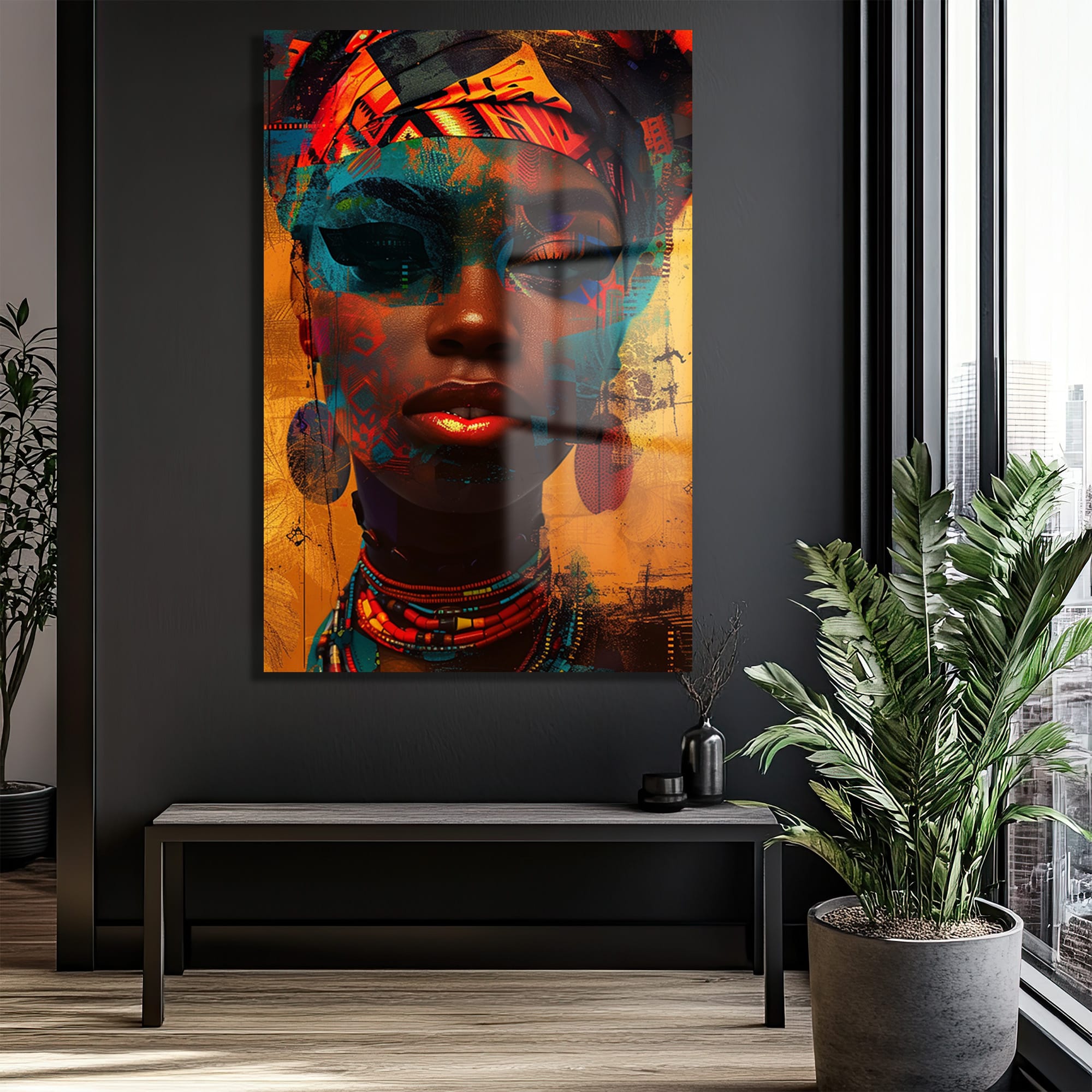 Afrika'nın Ruhu: Canlı Renklerle Modern Cam Duvar Tablosu