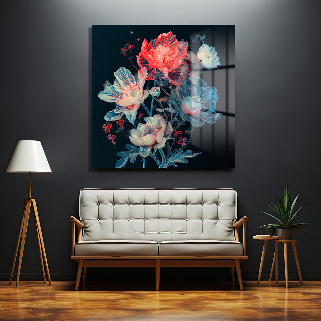 Büyüleyici Çiçek Buketi Modern Sanat Cam Tablo