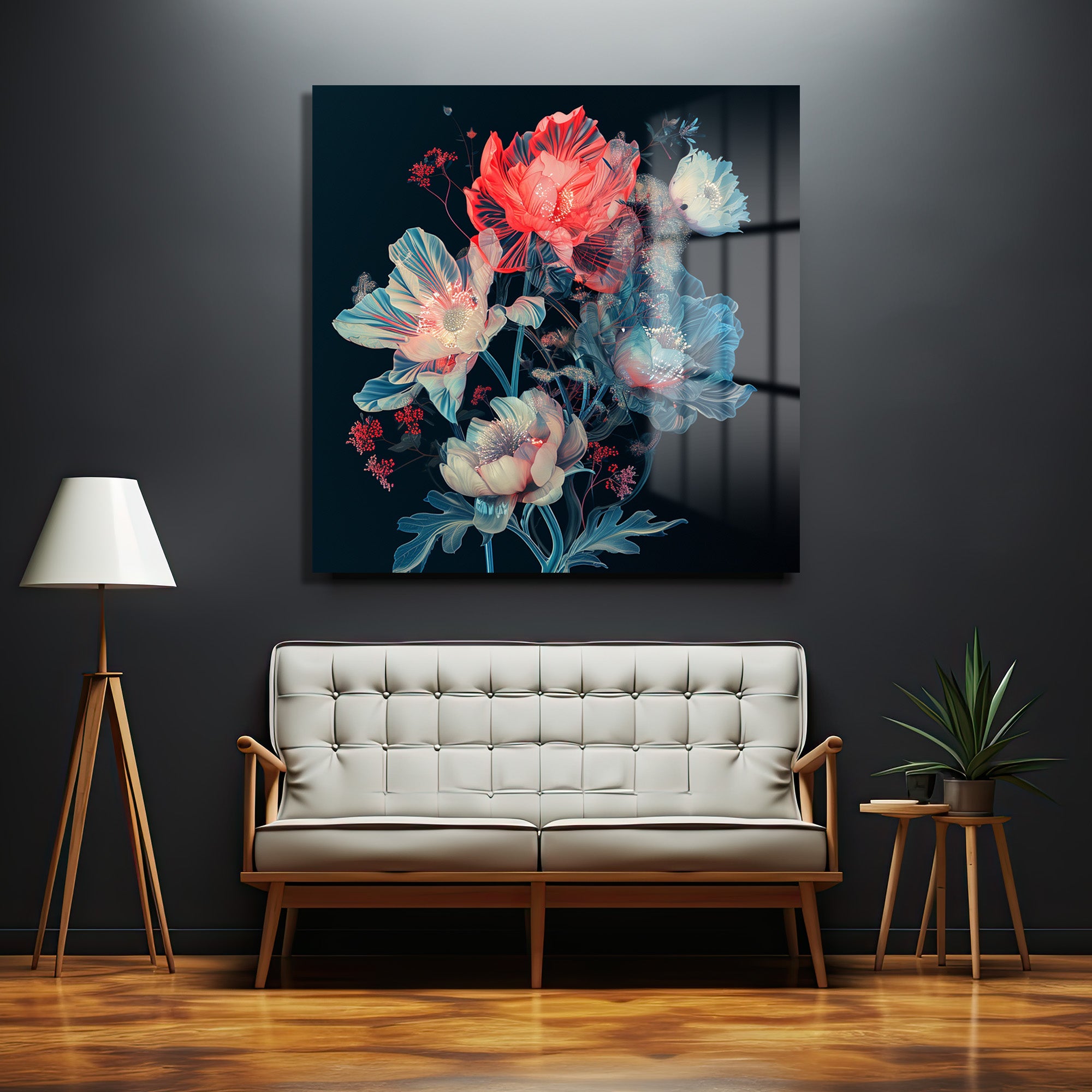 Büyüleyici Çiçek Buketi Modern Sanat Cam Tablo