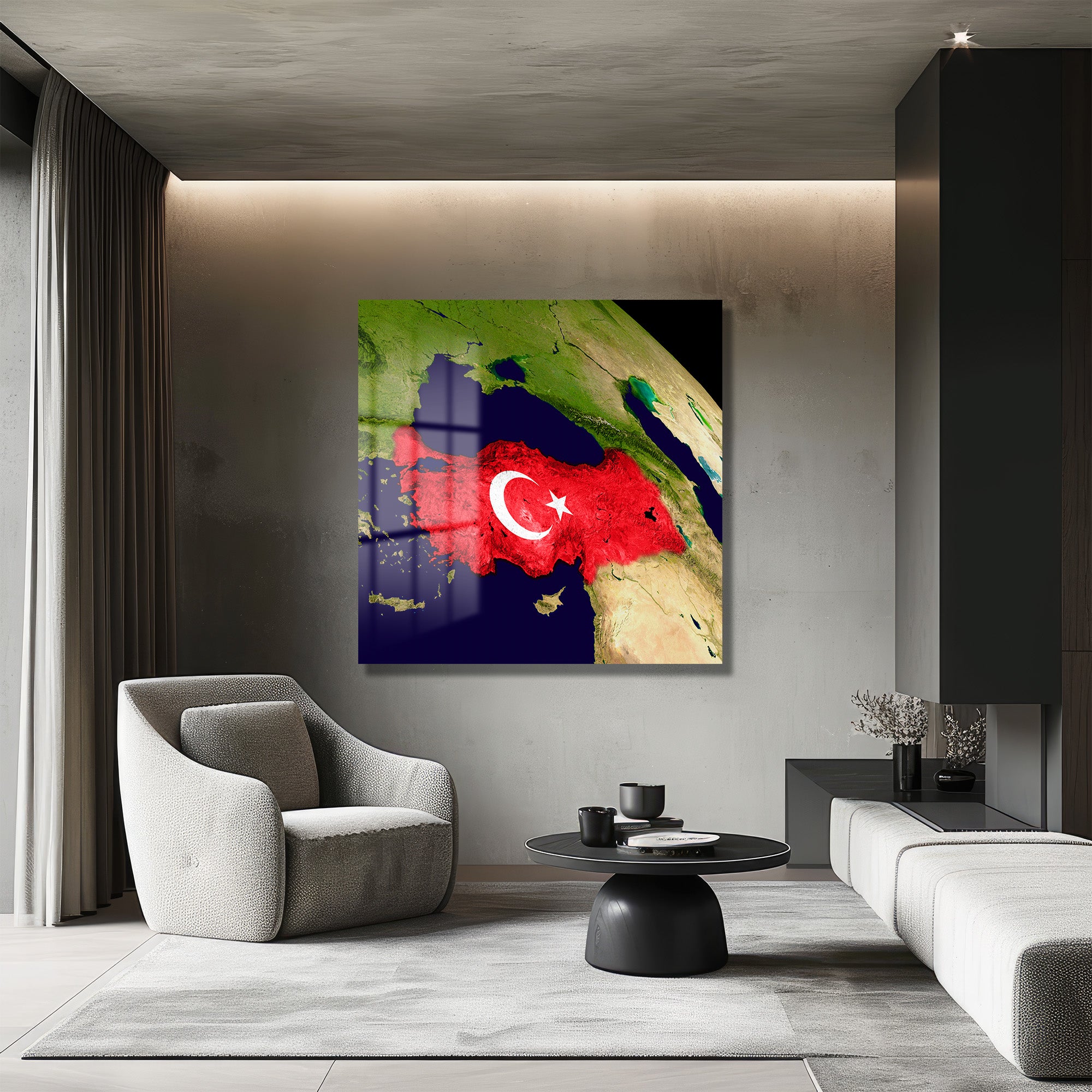 Türkiye Haritası ve Bayrağı Temalı Premium Cam Tablo