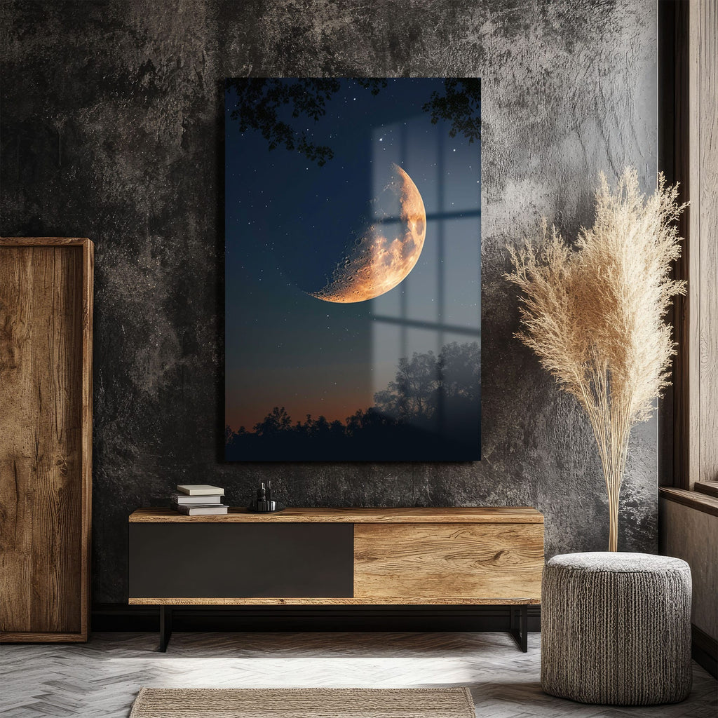 Ay Işığı Büyüsü: Modern Gece Manzaralı Temperli Cam Tablo