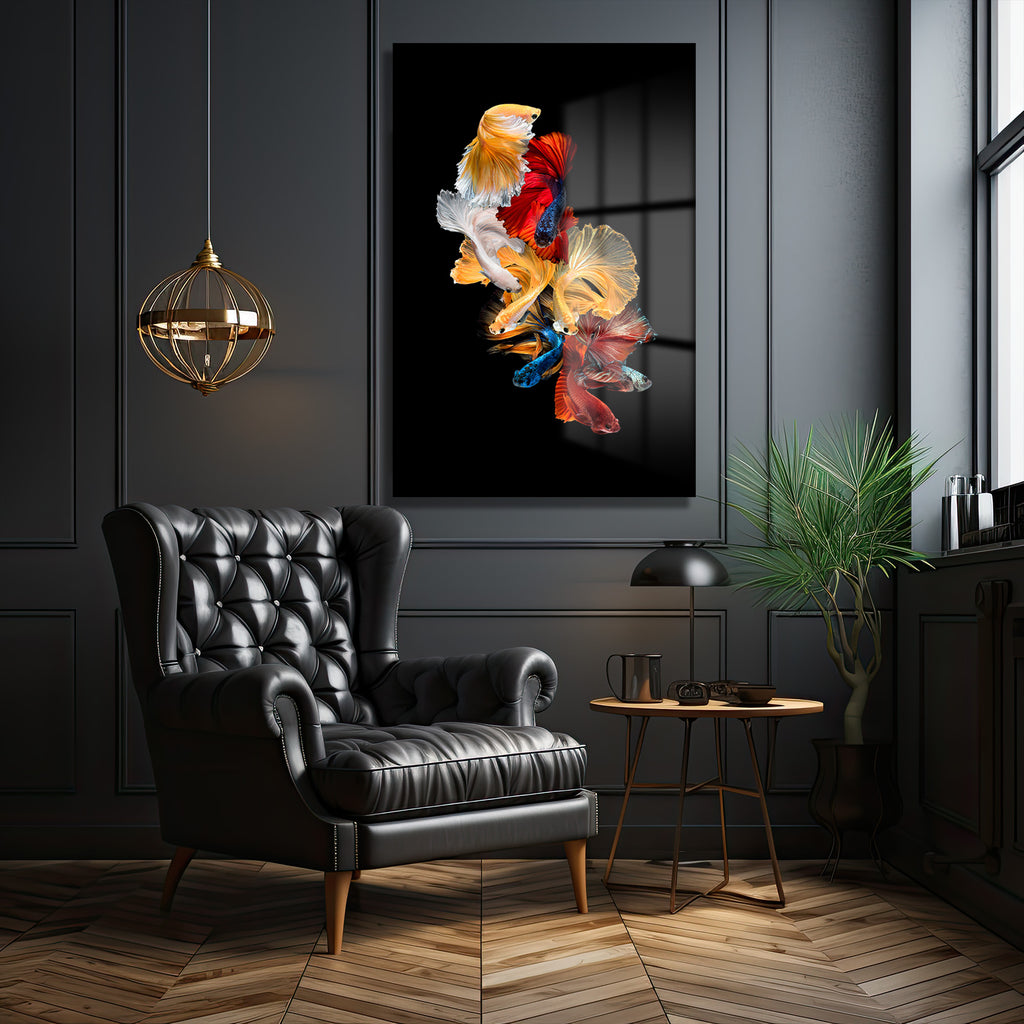 Betta Balıkları Sualtı Dansı Modern Cam Tablo