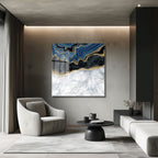 Lüks Geode Mavi ve Altın Desenli Modern Cam Tablo