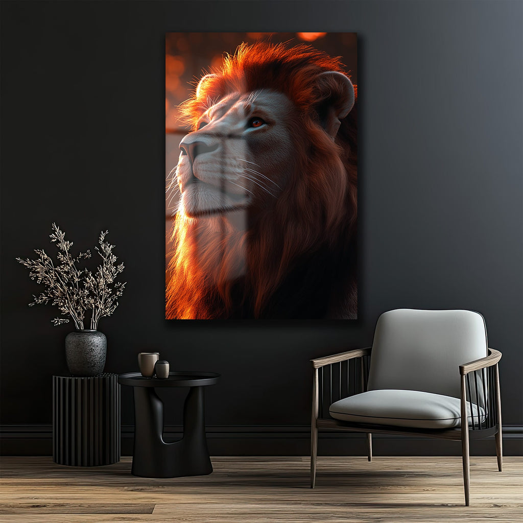 Yükselen Güç: Aslan Bakışı Temperli Cam Tablo