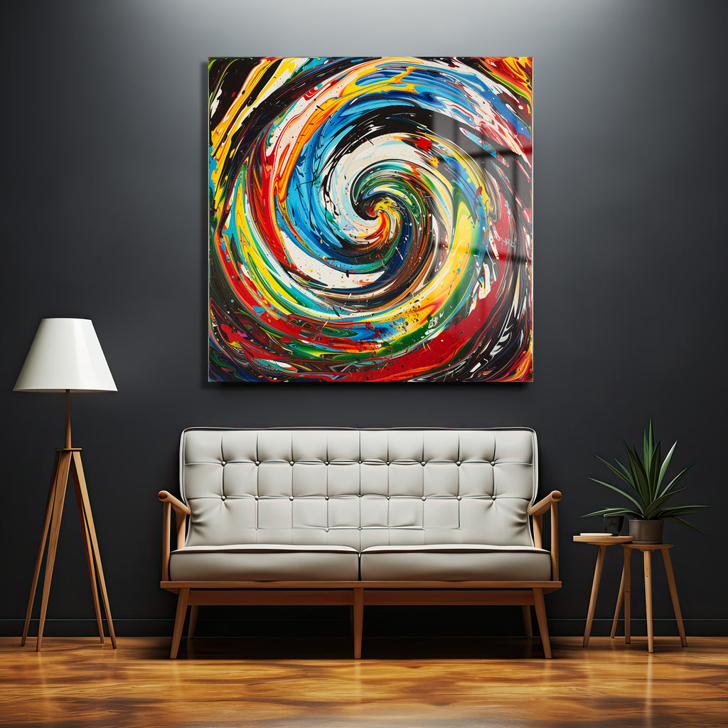 Renklerin Dansı Cam Tablo - Enerjik Soyut Sanat Eseri