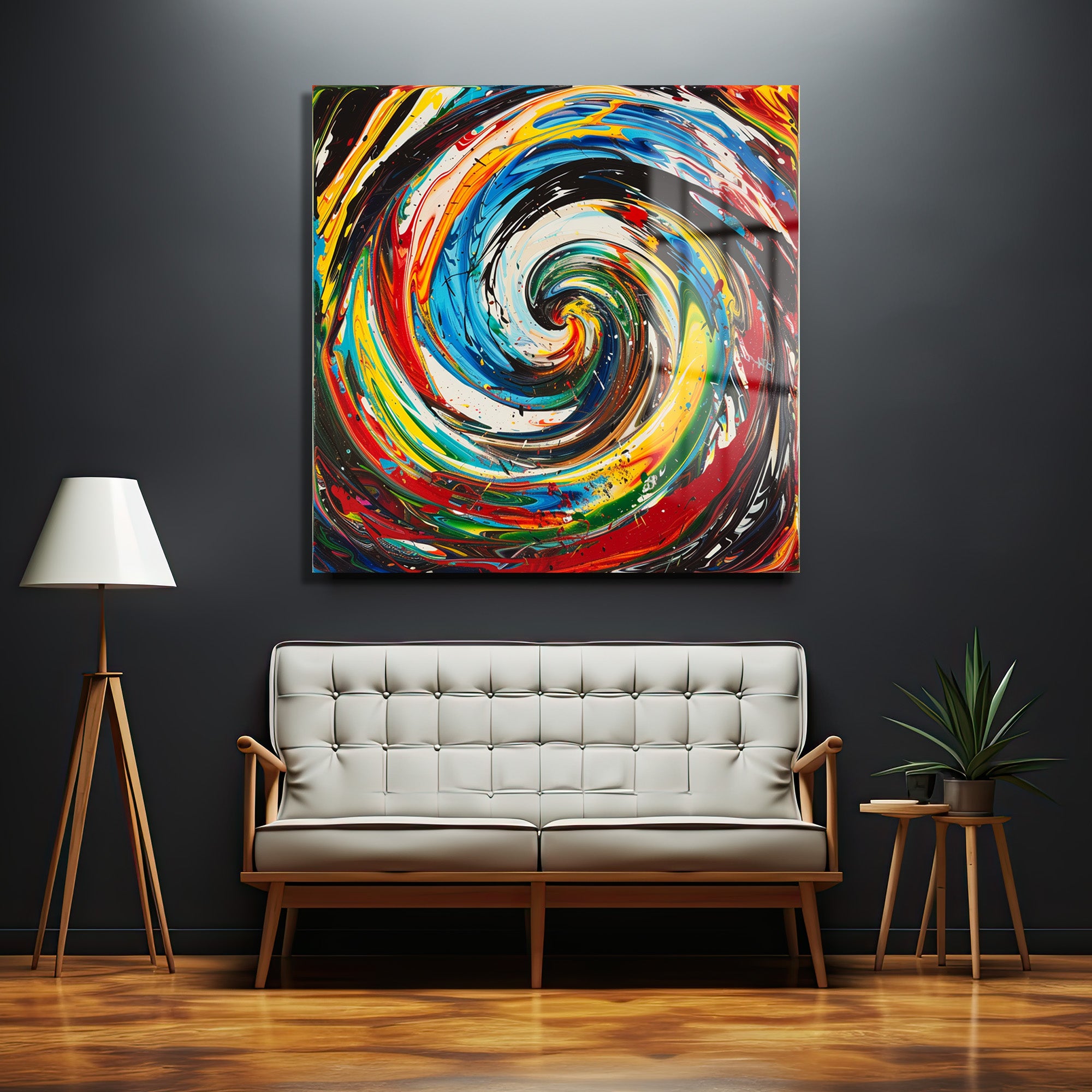Renklerin Dansı Cam Tablo - Enerjik Soyut Sanat Eseri