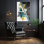 Altın Vurgulu Geometrik Soyut Modern Cam Tablo