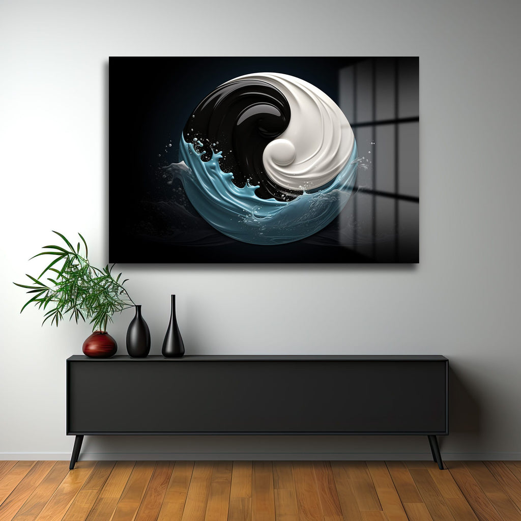 Yin-Yang Dalgaları: Modern Denge Temalı Cam Tablo