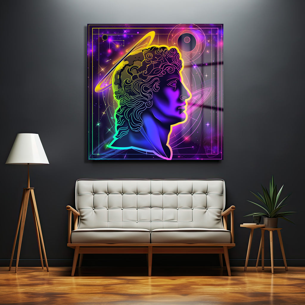 Kozmik David Neon Sanat Modern Cam Tablo
