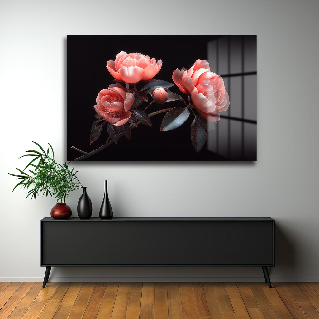Şeftali Tonlarında Şakayıklar: Modern Floral Cam Tablo
