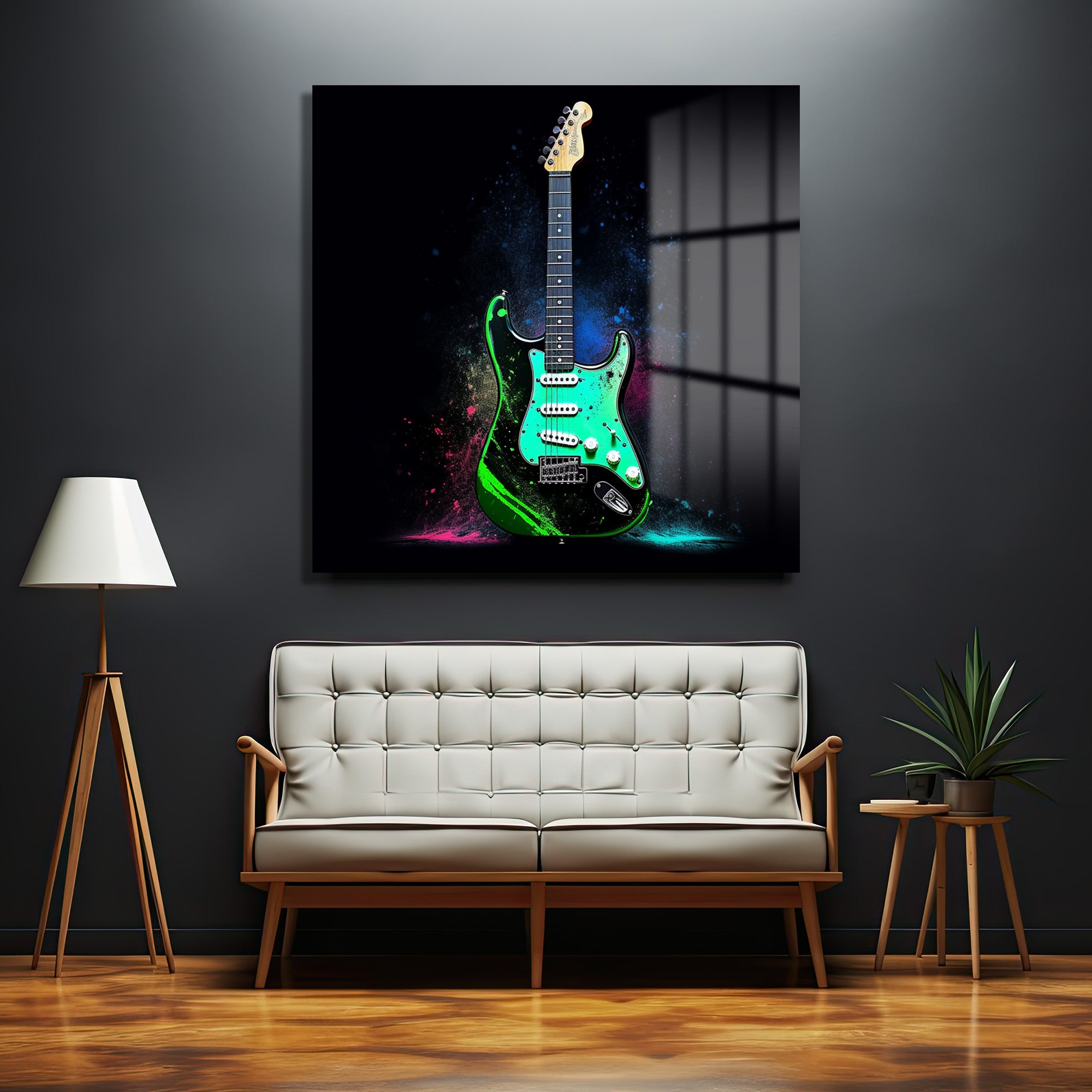 Elektro Gitar Sanat Cam Tablo - Rock Ruhunu Yansıt