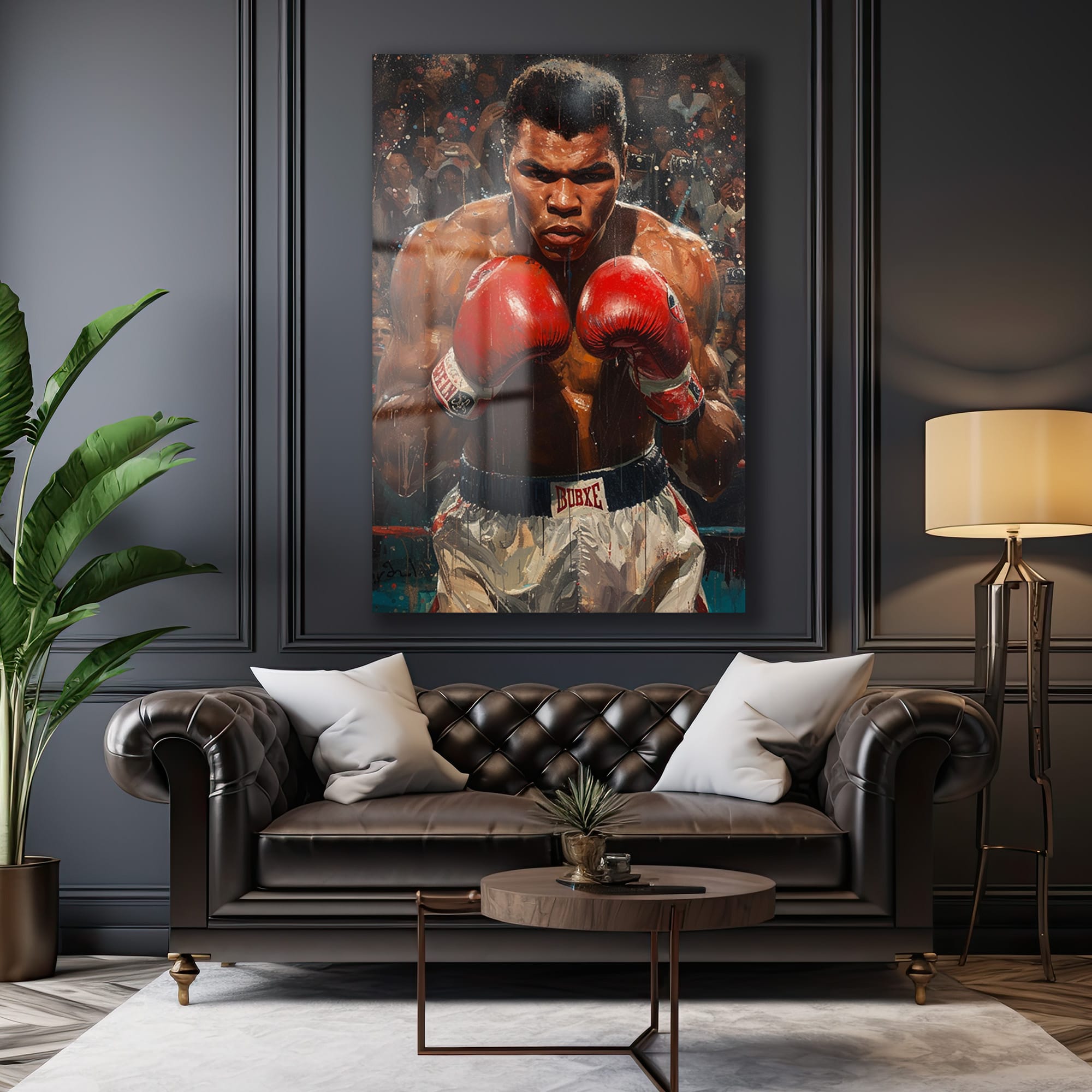 Efsanevi Ruh: Muhammed Ali Boksör Portre Dekoratif Cam Tablo