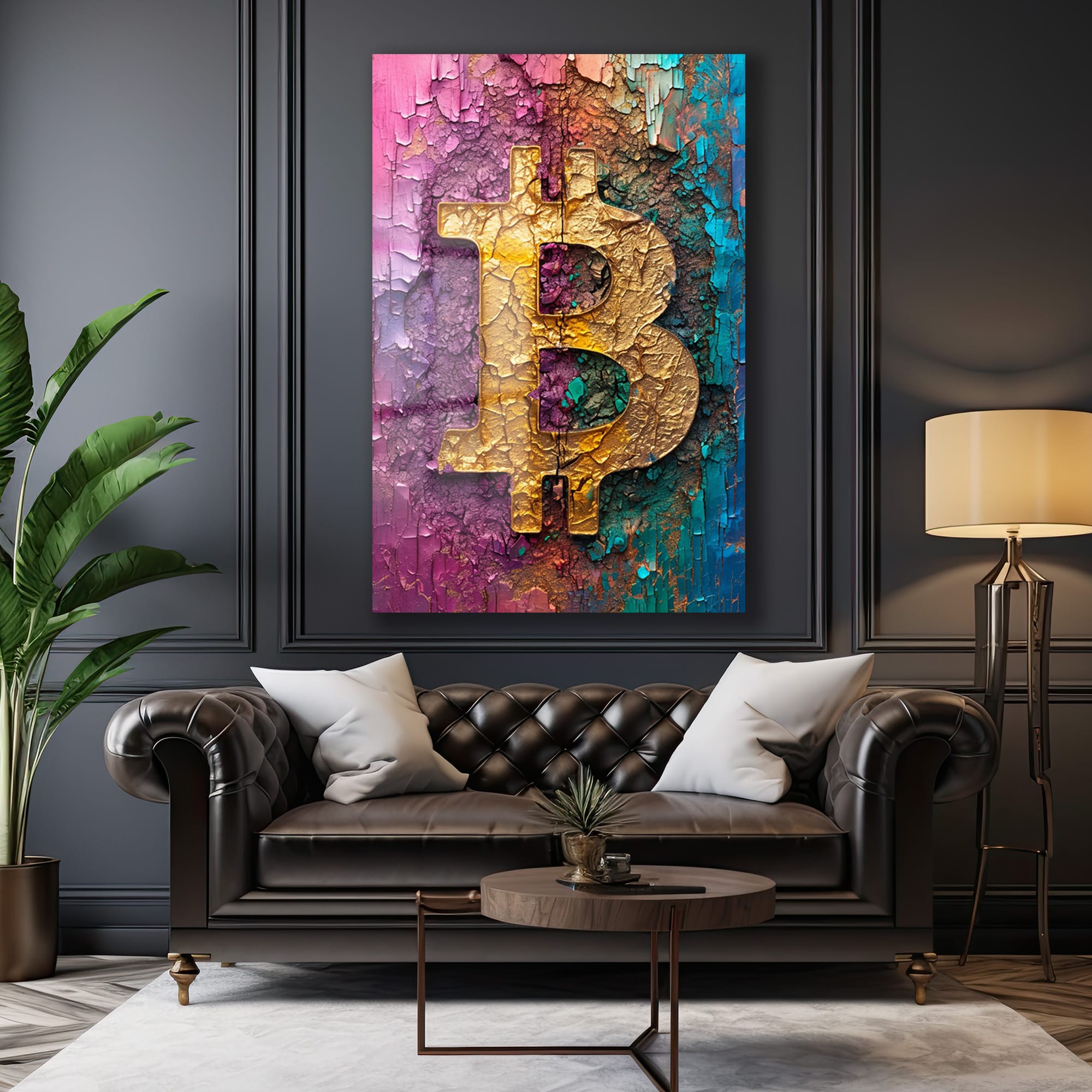 Dinamik Bitcoin: Canlı Renklerle Modern Kripto Sanat Cam Tablo