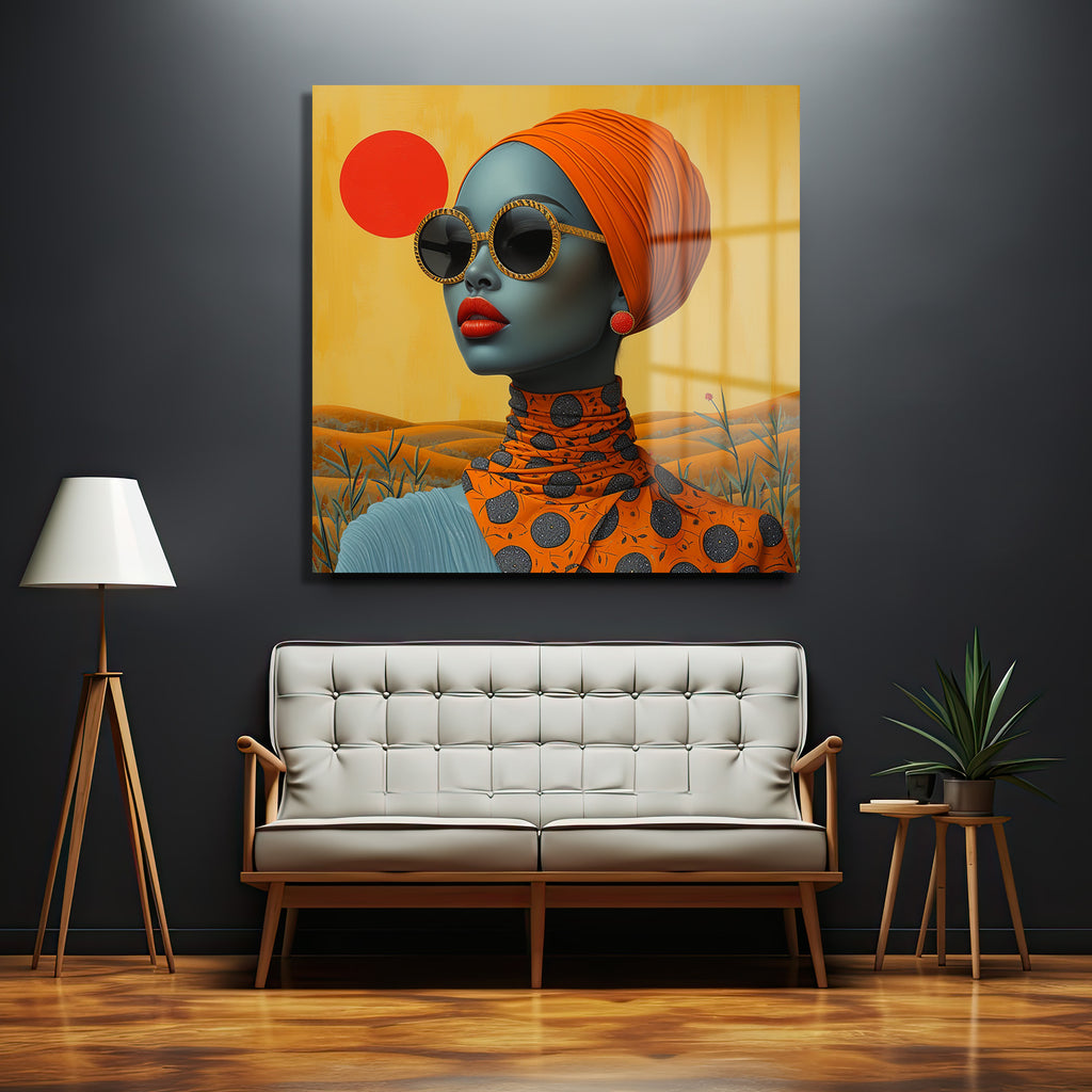 Gizemli Bakışlar: Afro Chic Modern Sanat Cam Tablo