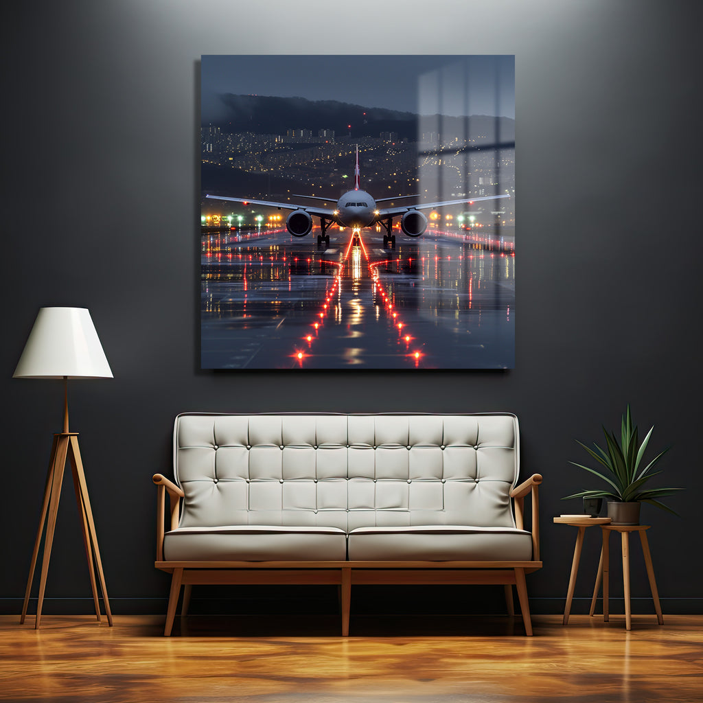 Gece Pisti ve Şehir Işıkları Modern Cam Tablo
