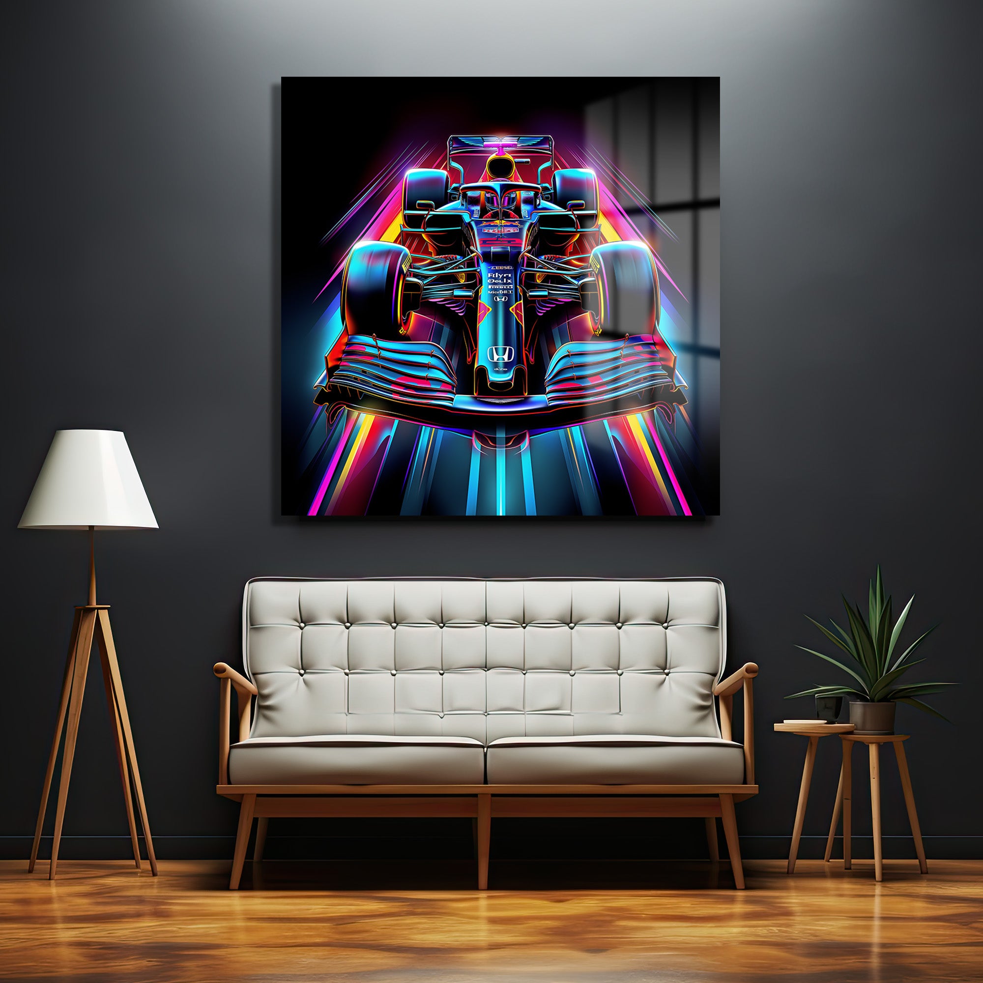 Neon Hız F1 Yarış Arabası Estetik Cam Tablo