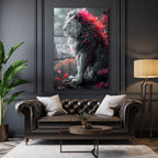 İhtişamlı Pembe Yeleli Aslan Cam Tablo: Gücün ve Zarafetin Modern Sanat Yorumu