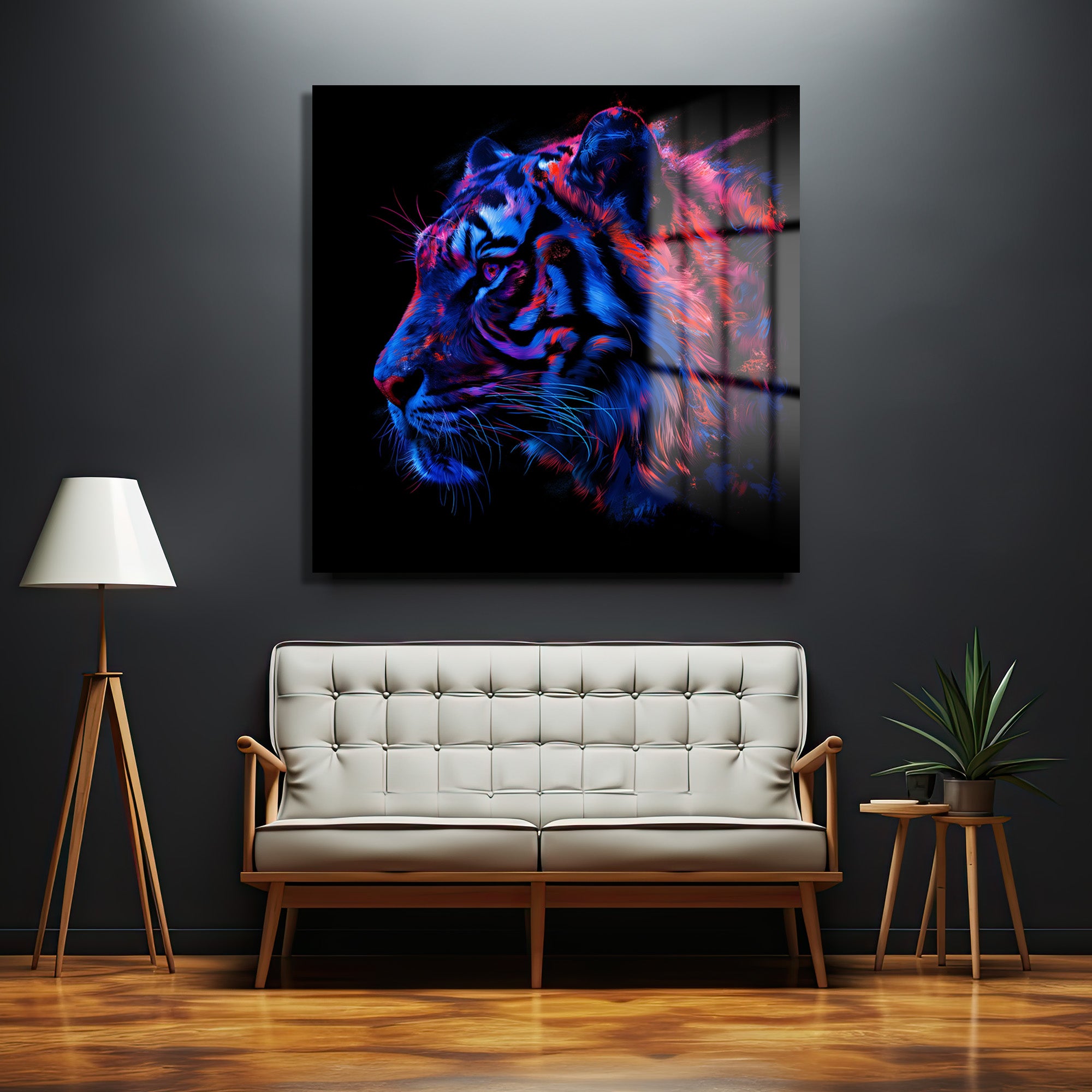 Neon Kaplan Portresi: Enerjik ve Modern Sanat Cam Tablo