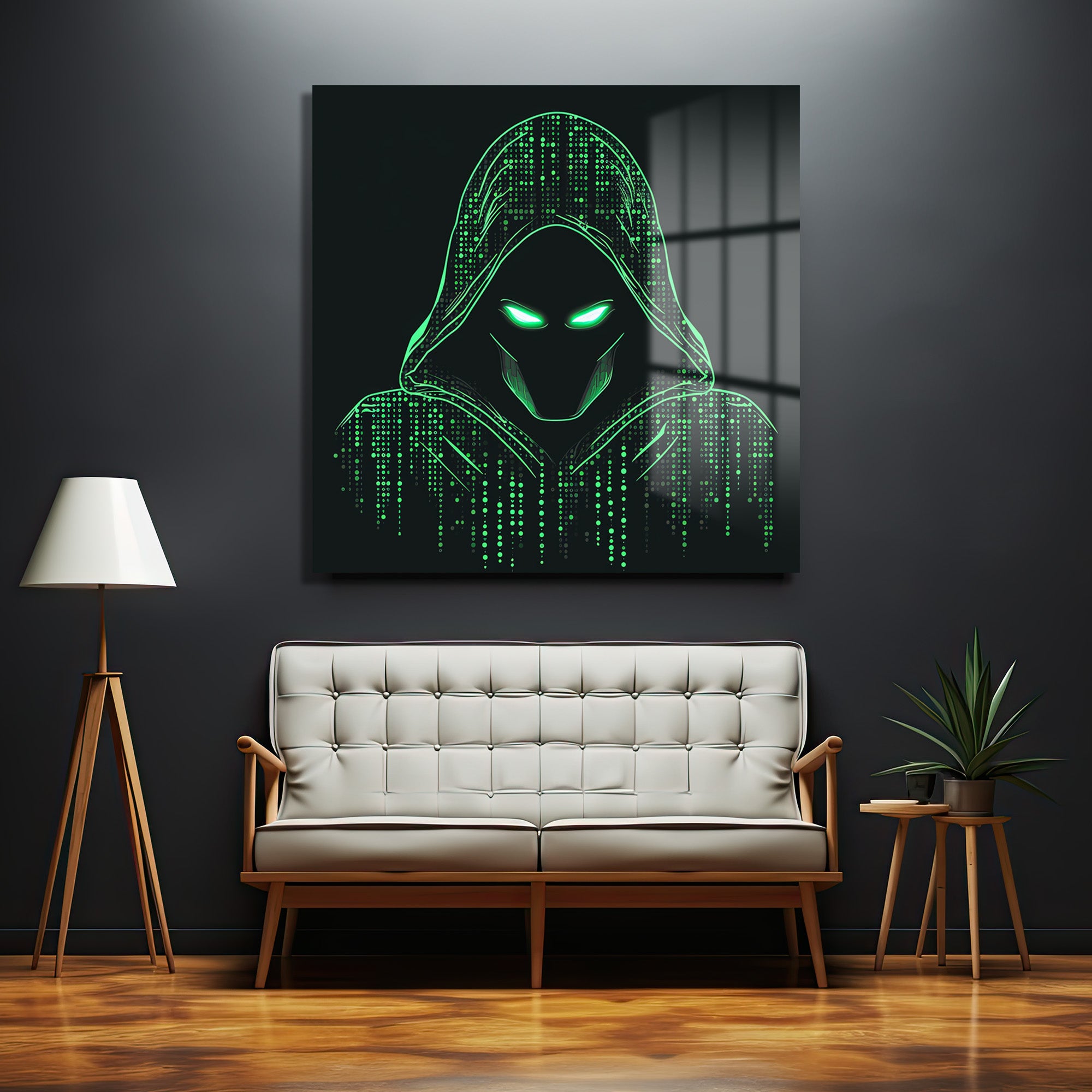Siber Güvenlik Hacker Temalı Dijital Sanat Cam Tablo