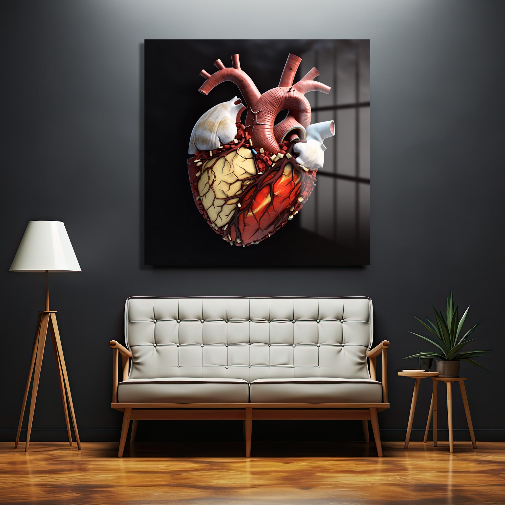 Anatomik Kalp Sanatı Cam Tablo - Yaşamın Ritmini Evine Taşı