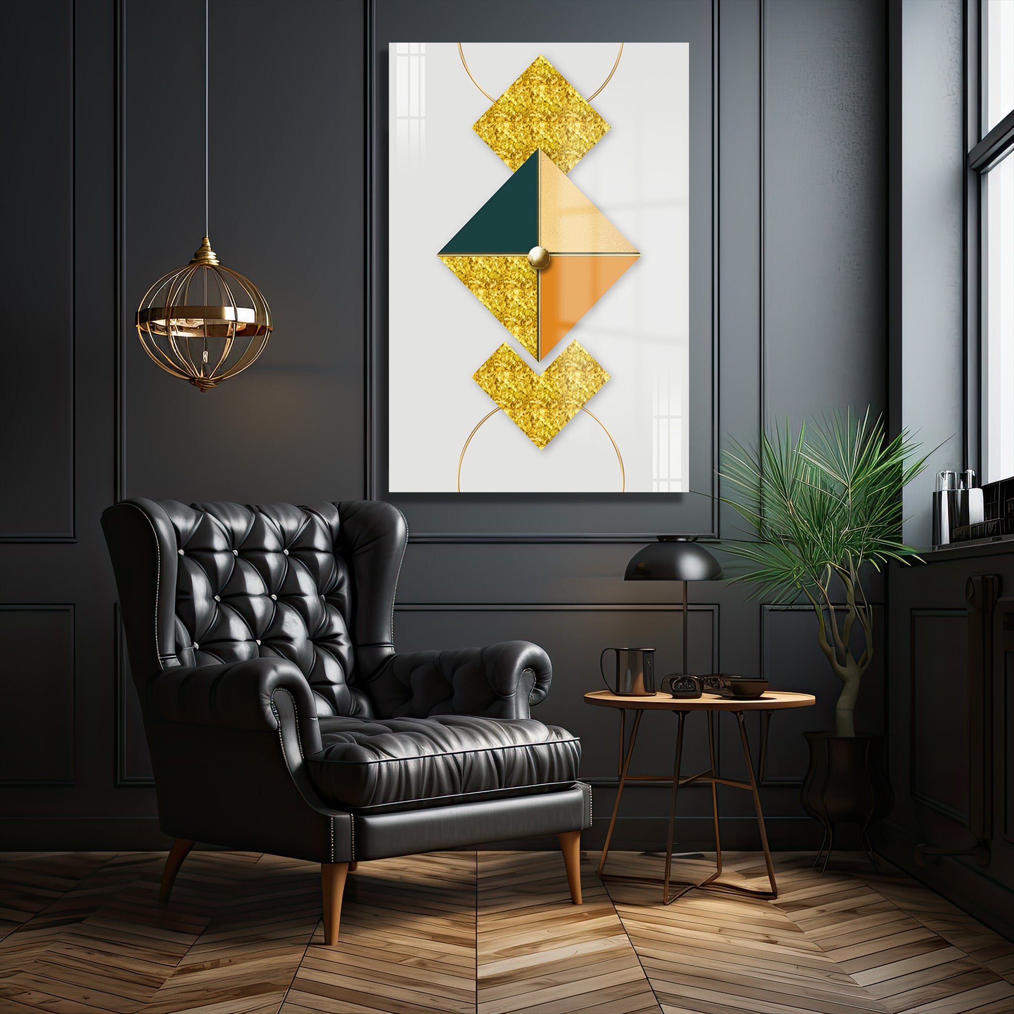 Lüks Geometrik Altın Detaylı Modern Cam Tablo