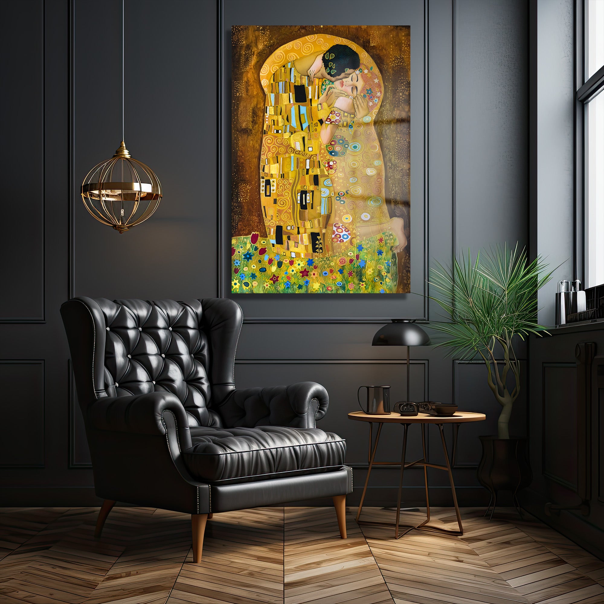 Gustav Klimt Öpücük Cam Tablo - Aşkın Altın Dokunuşu