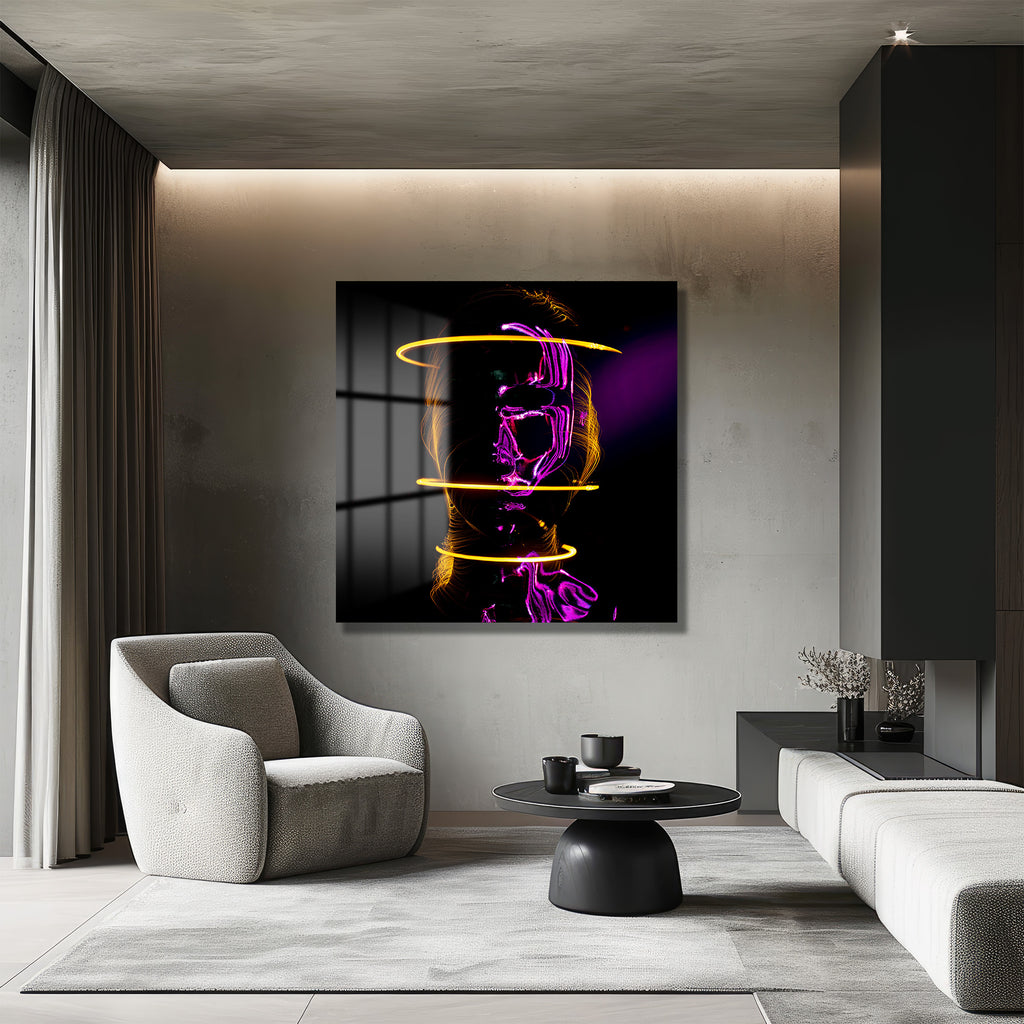 Siber Rüyalar: Neon Işıklı Soyut Cam Tablo