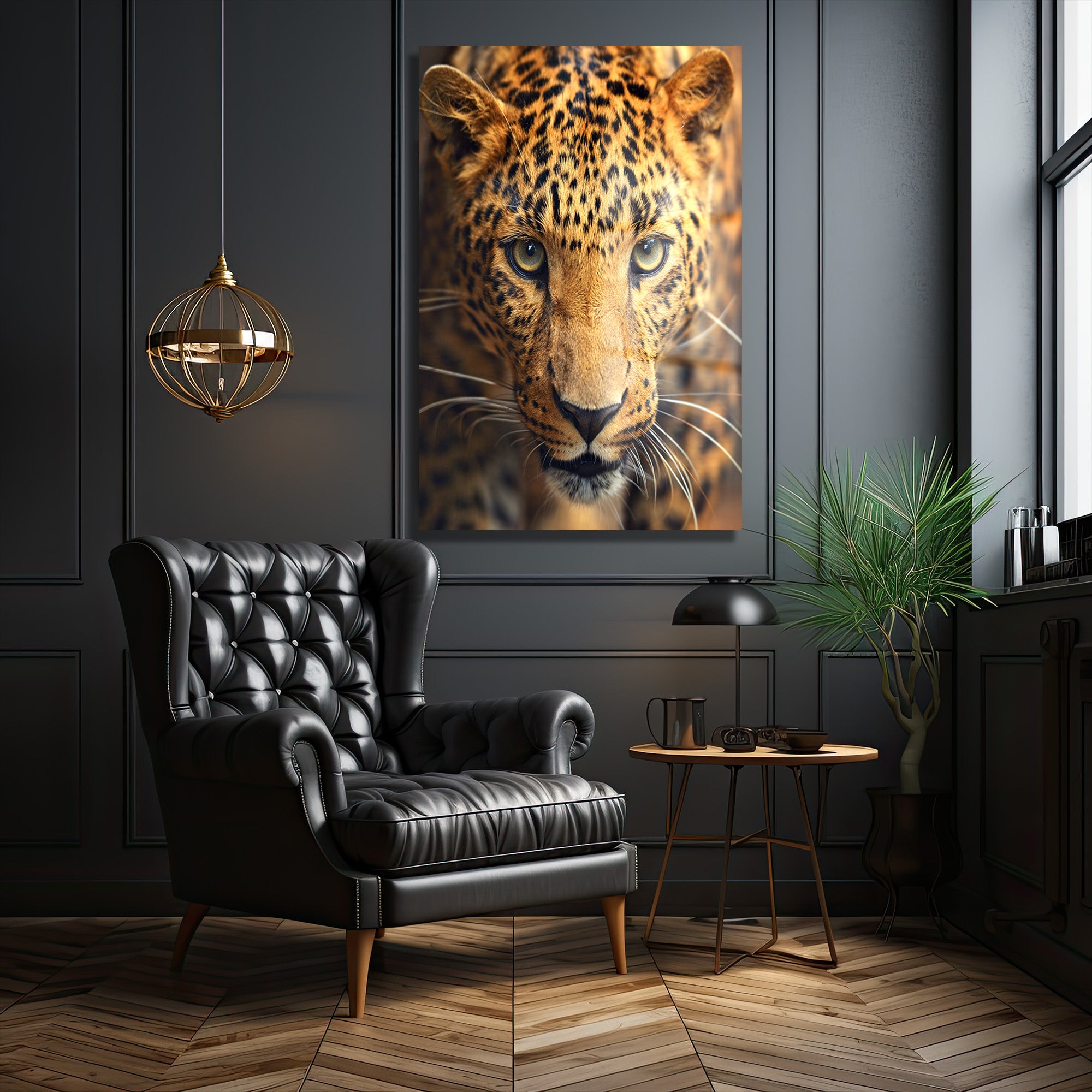 Vahşi Bakışlar Leopar Temalı Dekoratif Cam Tablo