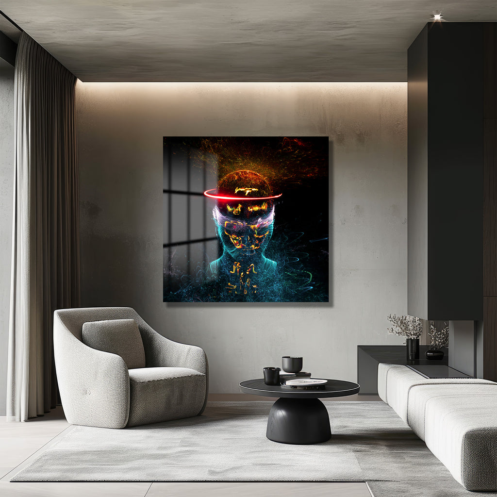 Dijital Aura İnsan Figürü Cam Tablo - Modern Soyut Sanat