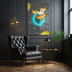 Ginkgo Yaprakları ve Teal Çemberli Modern Sanat Cam Tablo