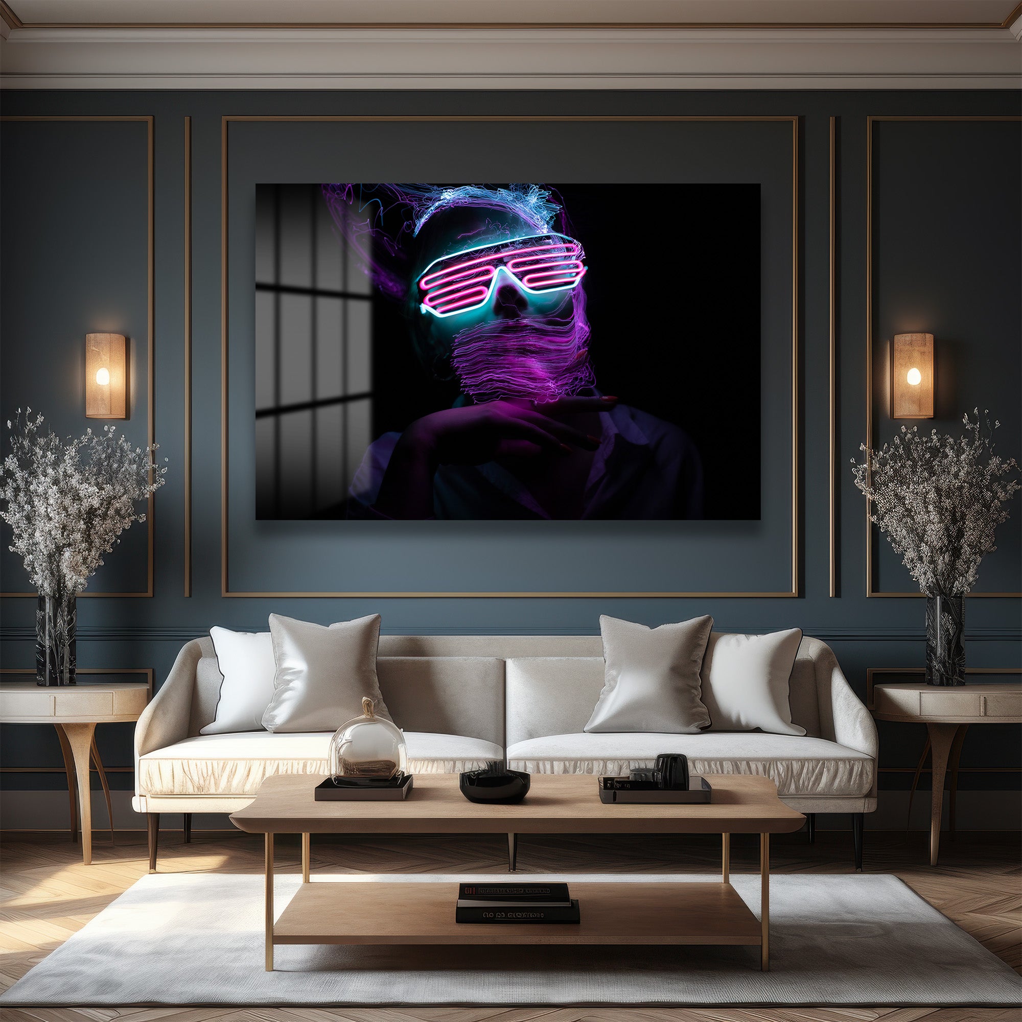 Neon Enerjisi: Fütüristik Işık Sanatı Cam Tablo