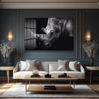 Heybetli Gergedan: Siyah Beyaz Modern Cam Tablo
