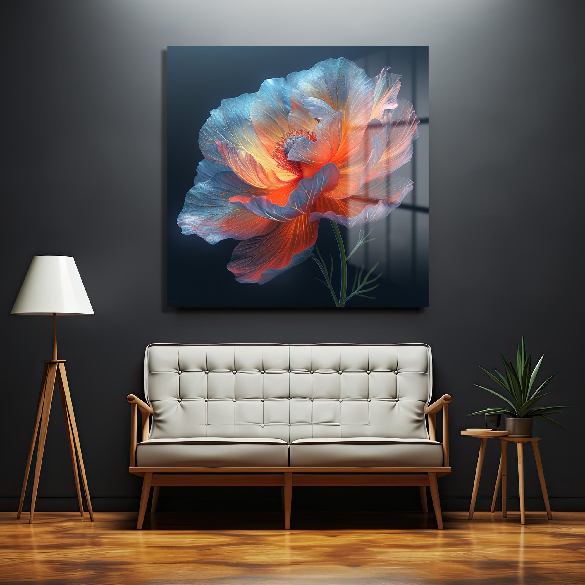 Ethereal Parlak Çiçek Sanatı Modern Cam Tablo