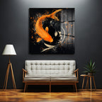 Koi Balığı Yin-Yang Sanatsal Sıçramalar Cam Tablo