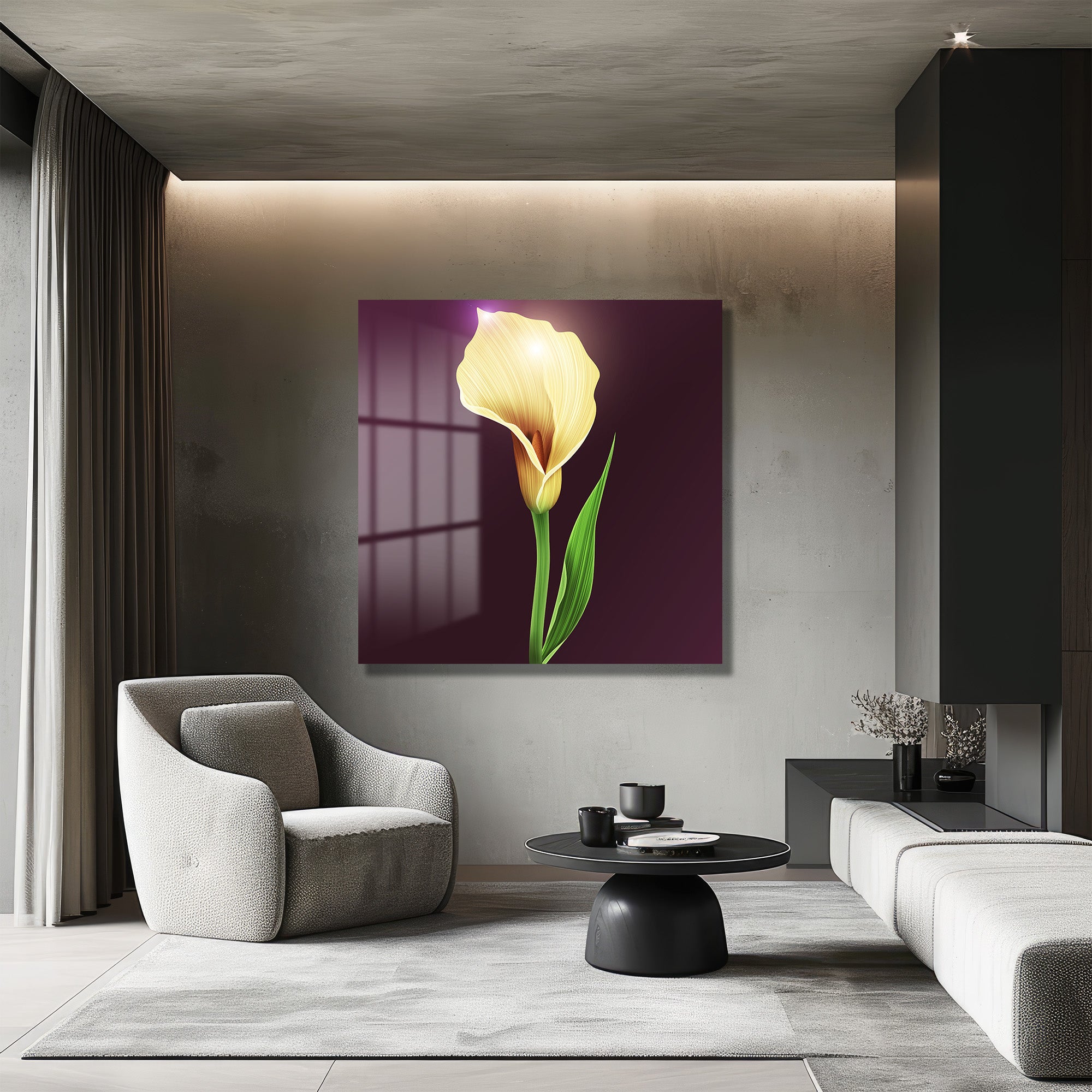 Işıltılı Sarı Calla Zambak Modern Cam Tablo