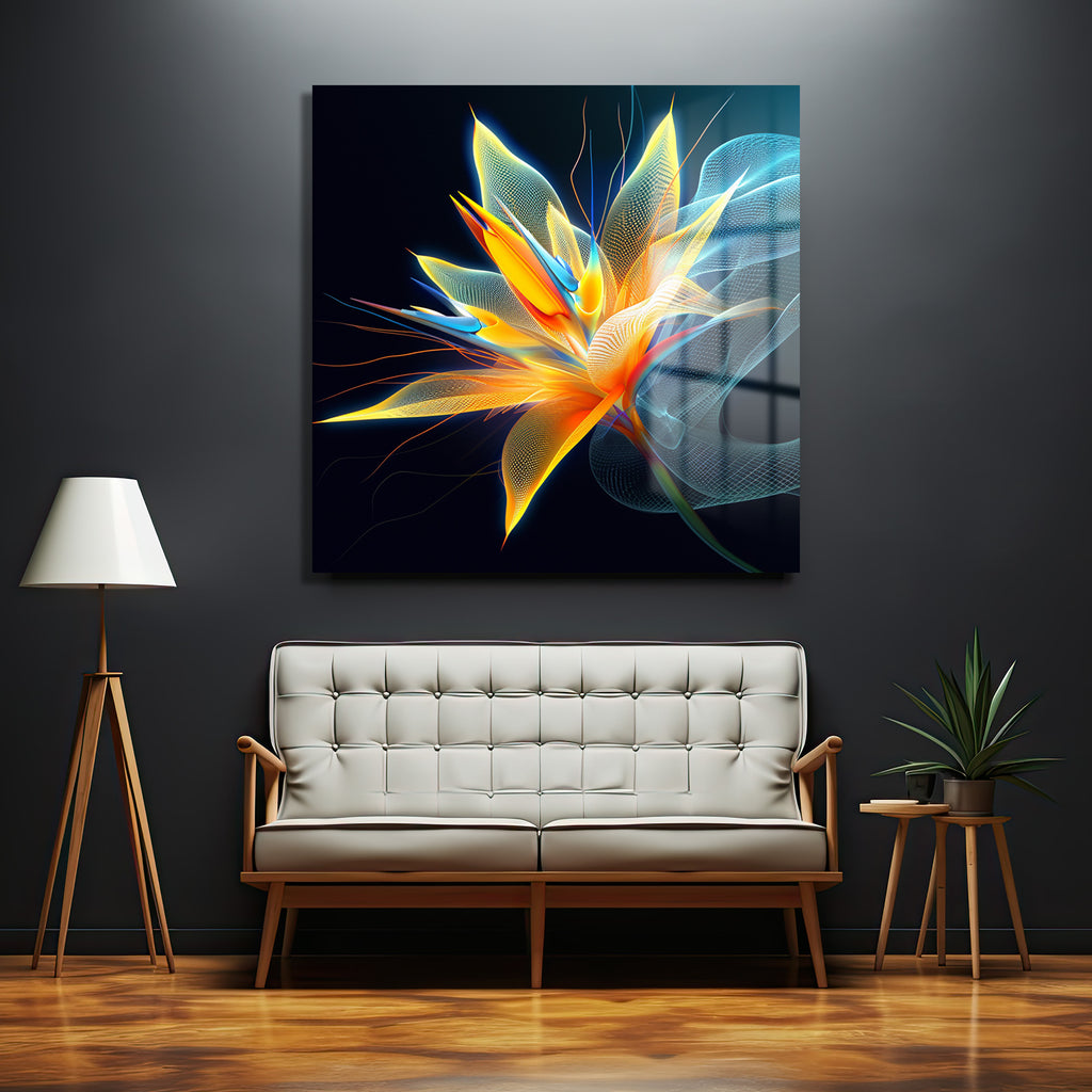 Dinamik Işık Çiçeği Cam Tablo - Modern Sanatın Büyüleyici Dokunuşu